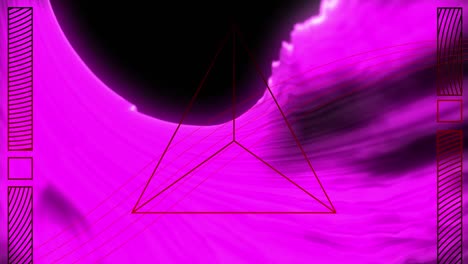 Animation-Von-Formen,-Die-Sich-über-Rosa-Leuchtenden-Hintergrund-Bewegen