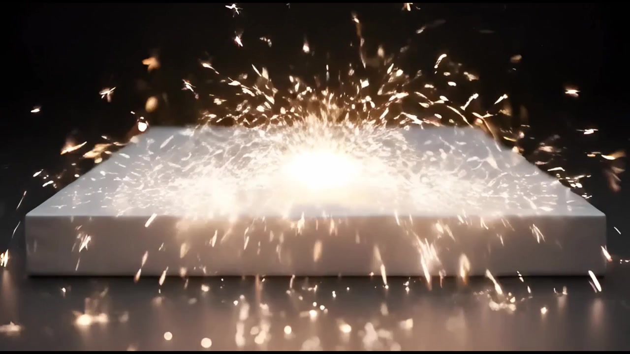 Scintille energetiche che esplodono e si diffondono su una superficie scura