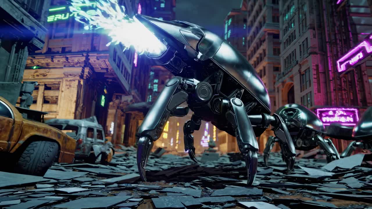 Cybernetic Insect War Machine in a Post-Apocalyptic City