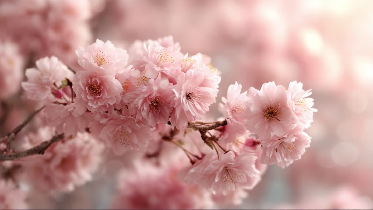 Vibrant Cherry Blossom Bloom Captured in Stunning Detail, Highlighting the Delicate Nature of Springtime Flora with Soft Pink Petals Glowing in the Light
