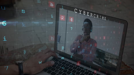 Security warming and data over man using laptop.
