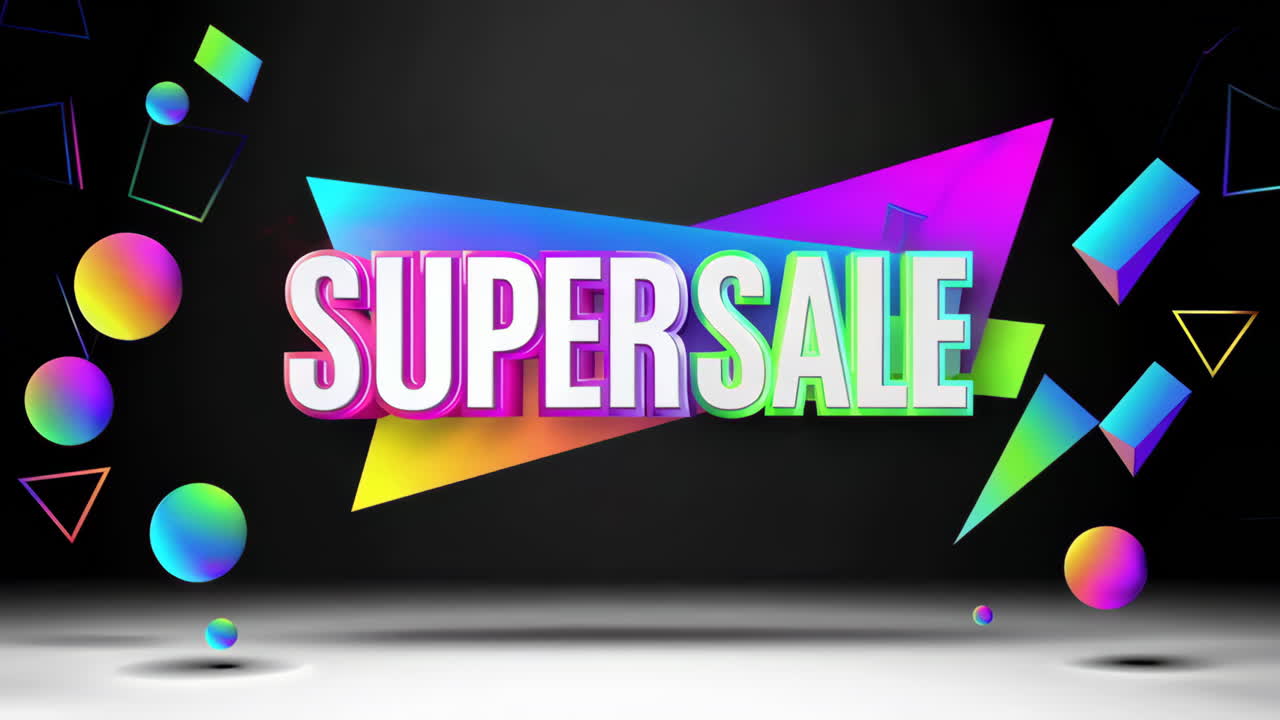 Super Sale Promotional Banner with Colorful Geometric Shapes