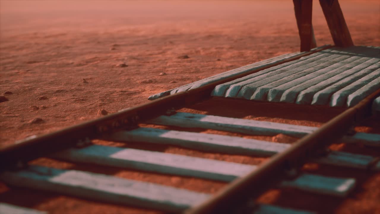 사막 에 버려진 철도 트랙