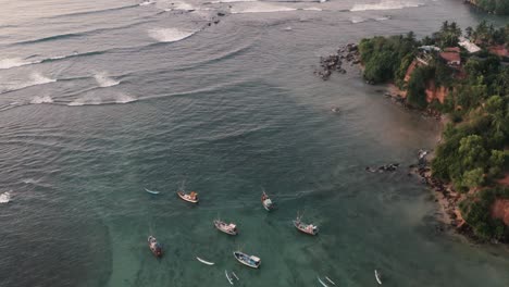 coast of weligama, sri lanka fishing boats in sri lanka