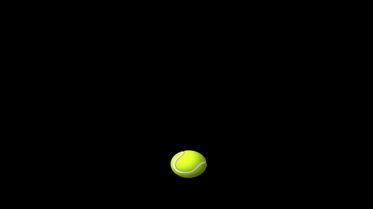 Tennis balls move in a rhythmic, bouncing pattern against a stark black background, creating a lively and energetic visual experience