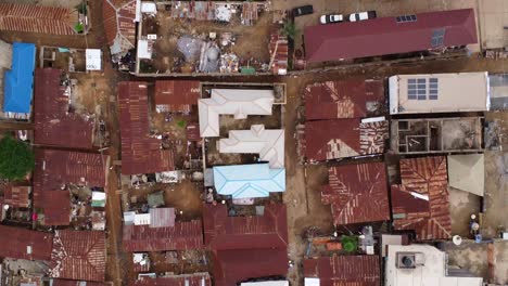 top down birds eye view drone shot slums and poverty in rural african village