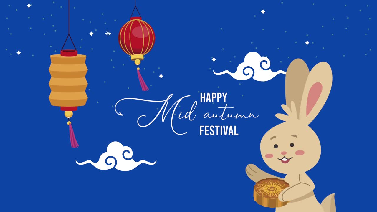 Happy mid autumn festival lettering with rabbit and lanterns | Premium ...