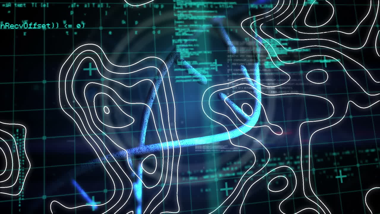 어두운 배경 위에 과학 데이터 처리의 애니메이션