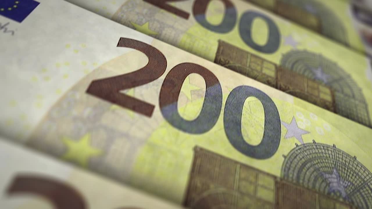 유로 화폐 지폐 표면 루프 애니메이션