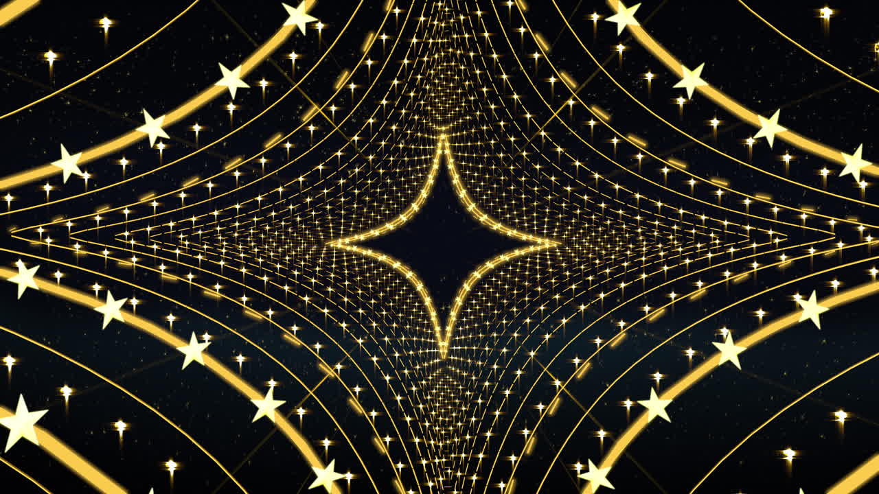 Abstract golden moving background loop, futuristic star tunnel style, for stage design, visual projection mapping, music video, TV show, presentation, editors and VJs for led screens or fashion show