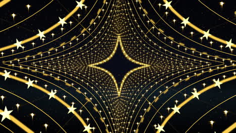 abstract golden moving background loop, futuristic star tunnel style, for stage design, visual projection mapping, music video, tv show, presentation, editors and vjs for led screens or fashion show