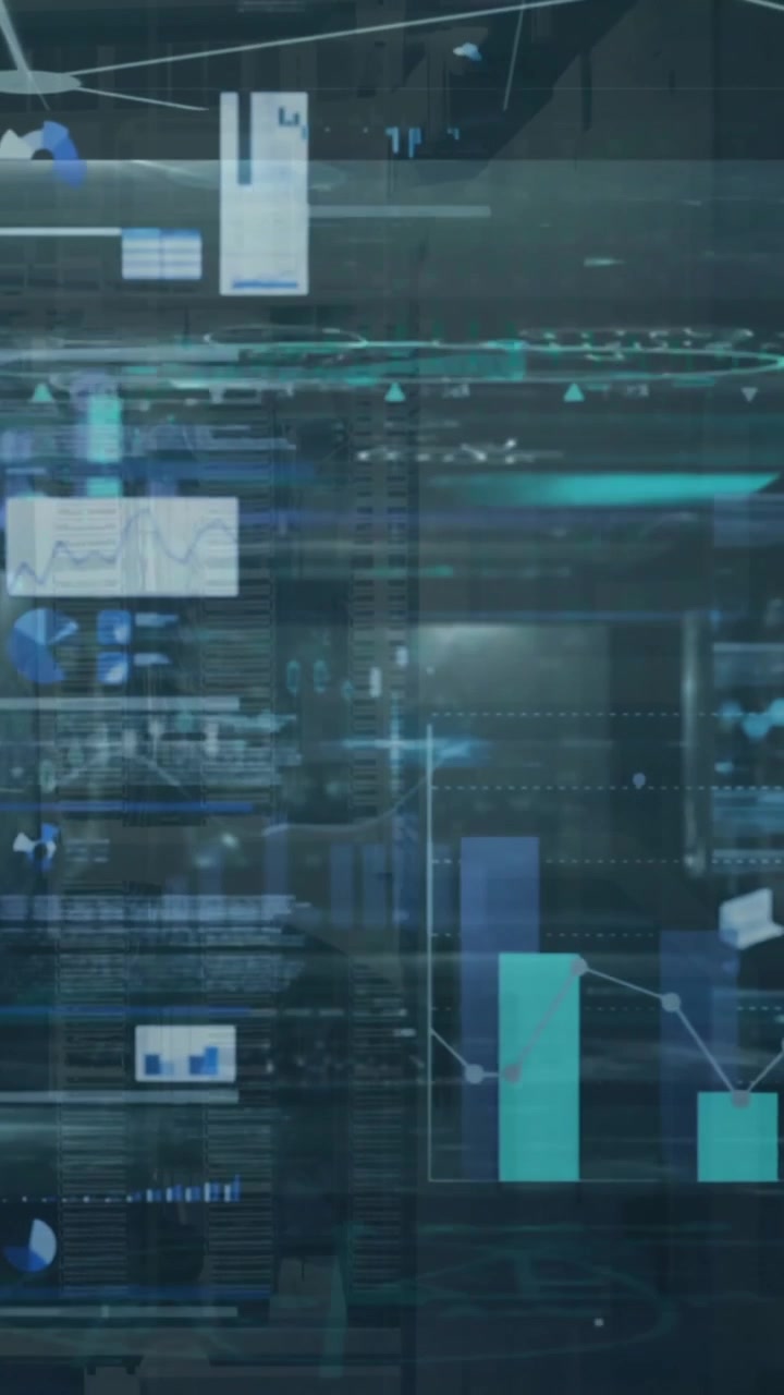 Animasjon av databehandling og diagrammer over et serverrom