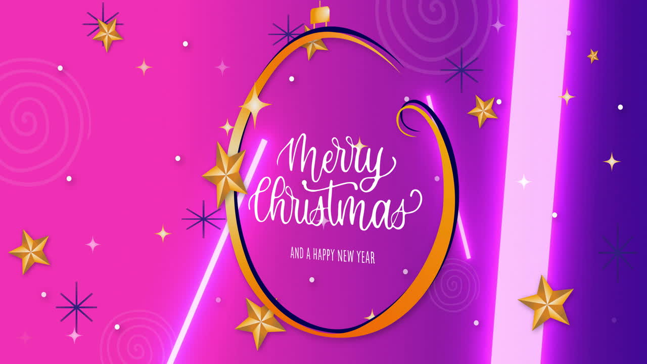 Animazione del testo 'Buon Natale' su forme al neon e stelle