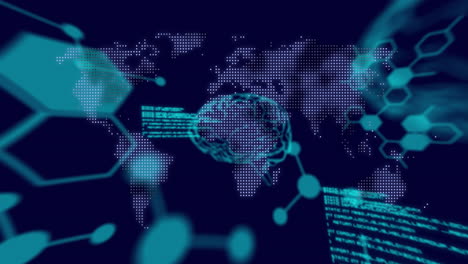 animación de procesamiento de datos científicos y cerebros humanos sobre un fondo oscuro