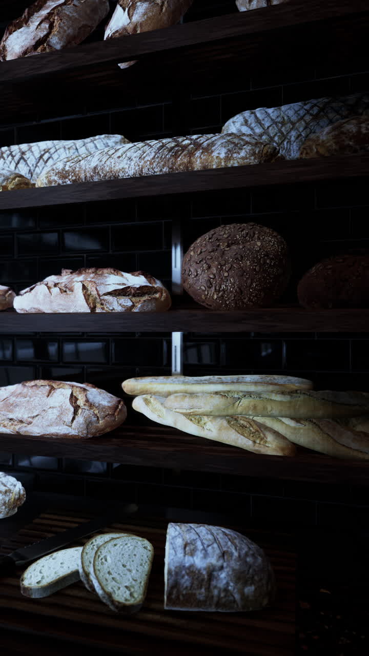 A display of fresh bread at a bakery