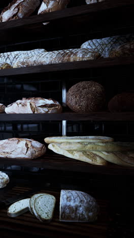 a display of fresh bread at a bakery