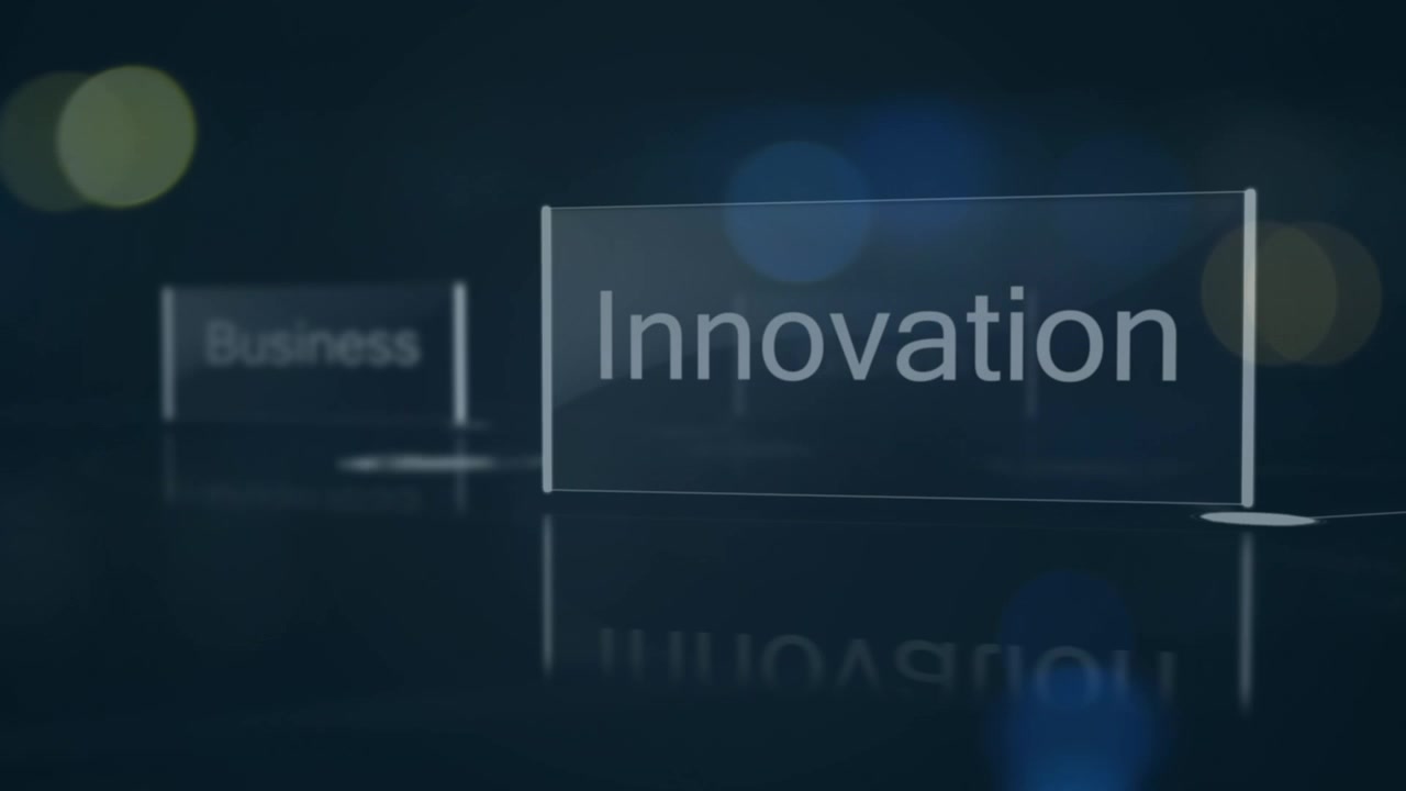 Animation of business text and network of connections over bokeh lights on black background