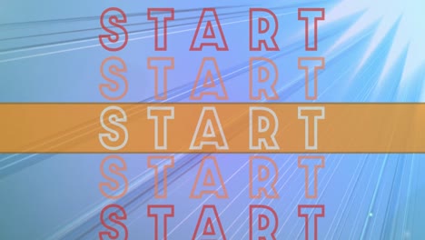 animation of start text and bar with lens flares over blue background