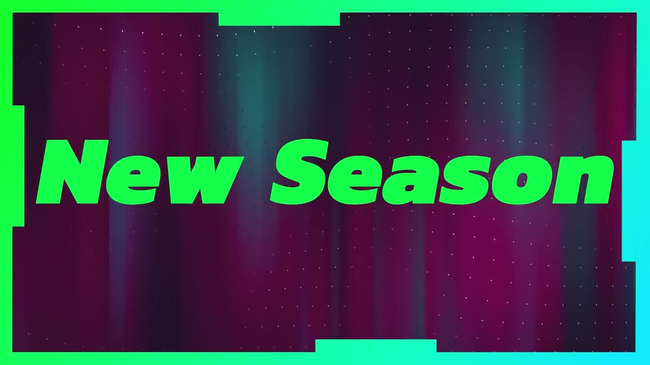 새로운 시즌 텍스트의 애니메이션이 보라색 배경 위에 움직입니다.