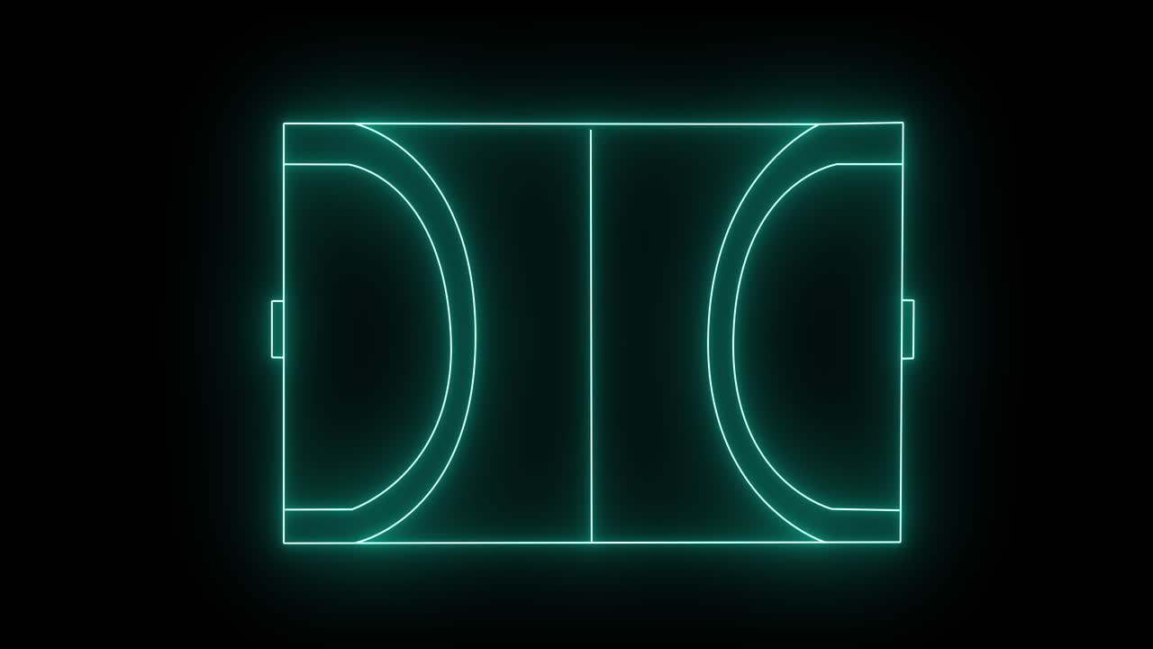 Animation of green neon sports stadium on black background