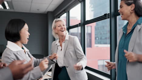 Business-people,-dance-and-staff-with-celebration