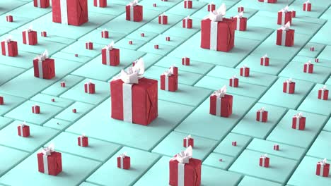 many red gift boxes. valentine's day, christmas or celebration. 3d animation loop