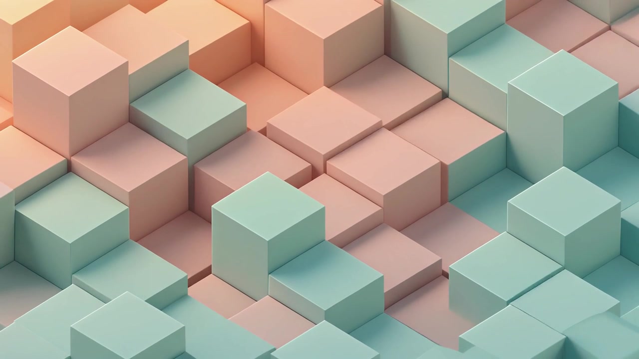 Abstract Animation of Moving Pastel Colored Cubes
