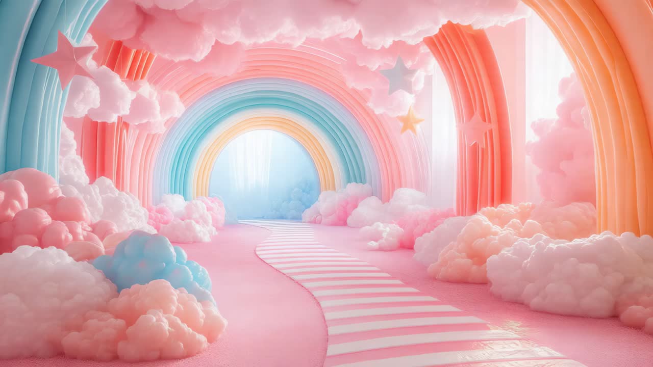 Pink Rainbow Tunnel with Clouds