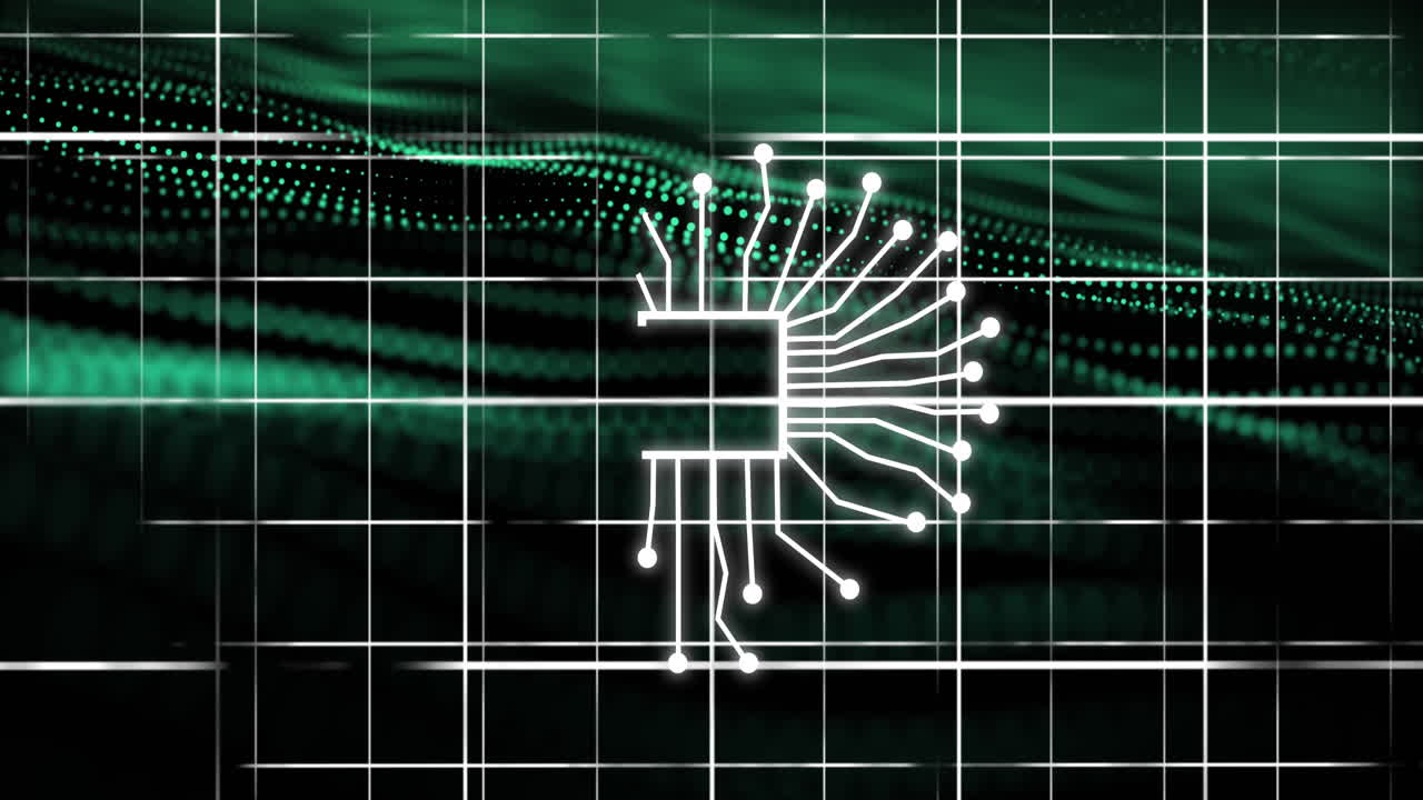 animación del icono de la ia y procesamiento de datos sobre la cuadrícula