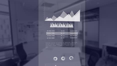 gráfico y animación de análisis de datos sobre el fondo de la oficina