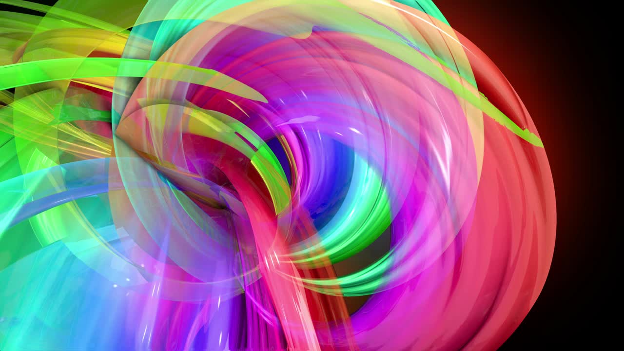 검은색 배경에 네온 빛을 가진 투명한 색상의 선. 모션 그래픽 3d 루프 배경과 다채로운 다채로운 무지개 리본. 모션 디자인 스타일의 아름다운 원활한 배경.