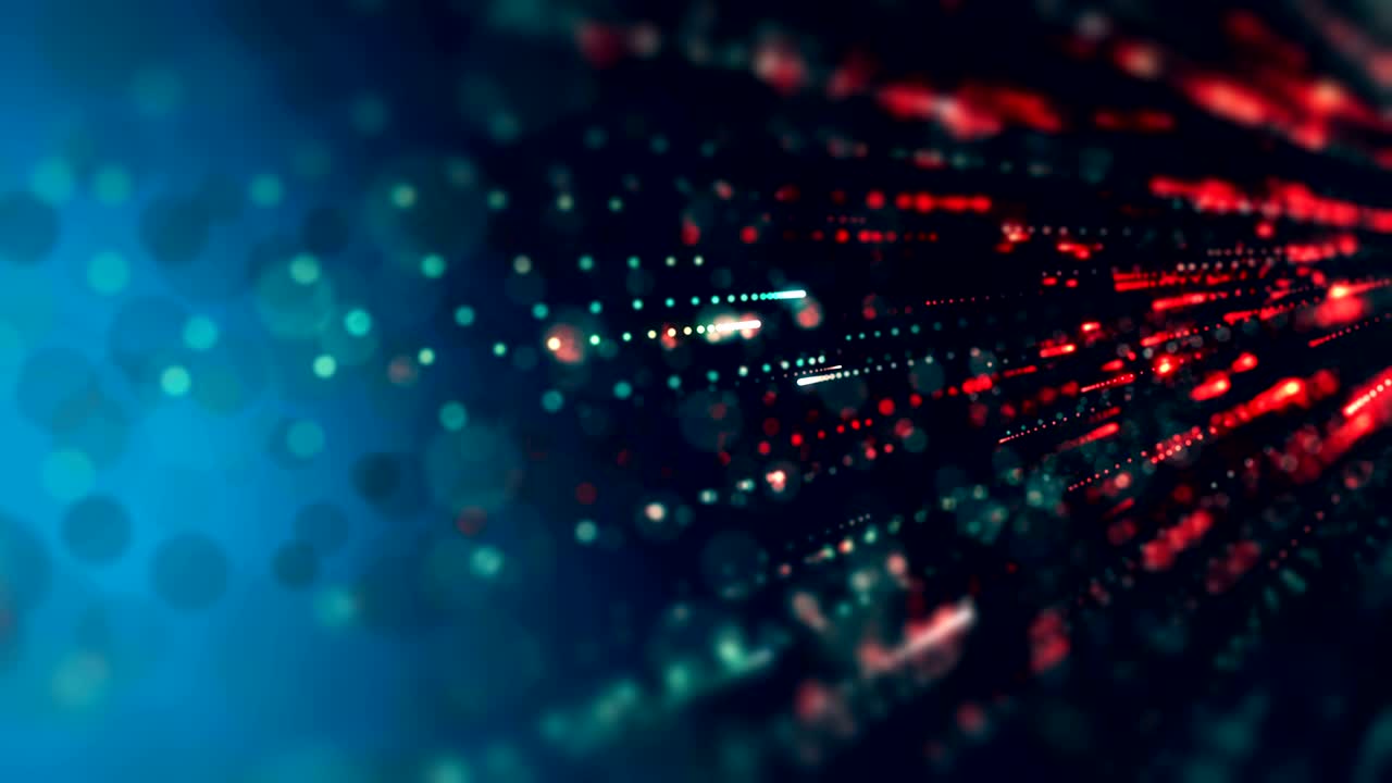 partículas de datos en el espacio virtual. vídeo de fondo de transferencia de tecnología.