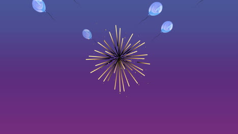 animation of fireworks exploding with purple balloons on purple background