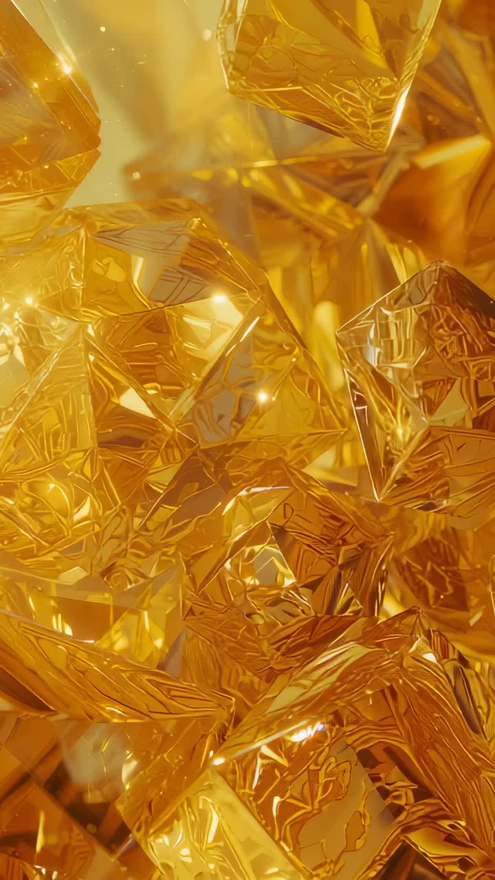 Vertical video: Shifting lighting causing golden cluster rotating in studio, prism turning