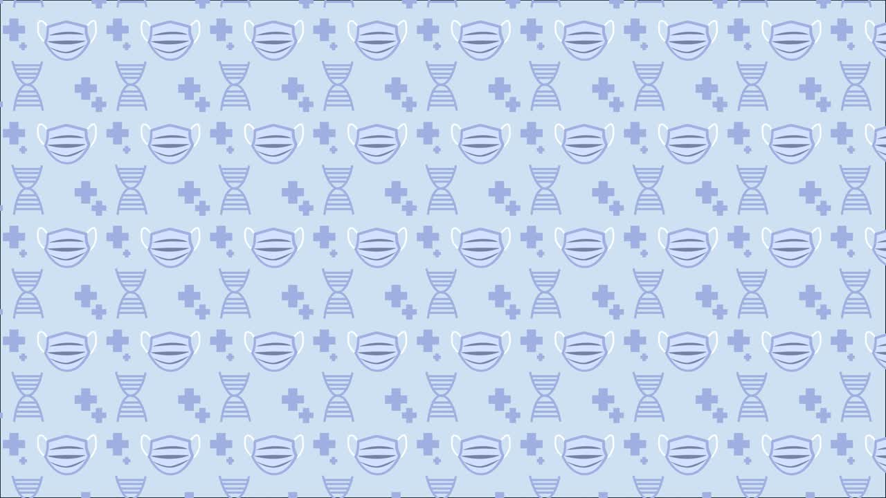 Seamless pattern of mask, heart and ADN sign