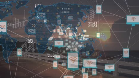 Animation-Der-Datenverarbeitung-über-Der-Landschaft