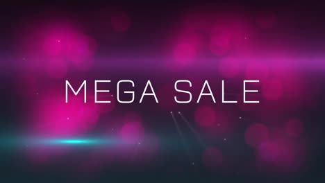 Animation-Von-Mega-Sale-Text-Und-Violetten-Blendenflecken,-Die-Sich-Auf-Abstraktem-Hintergrund-Bewegen