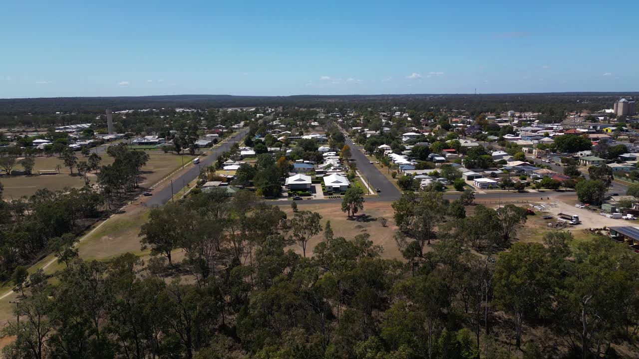 Right to left aerial views over the Western side of Miles Queensland.