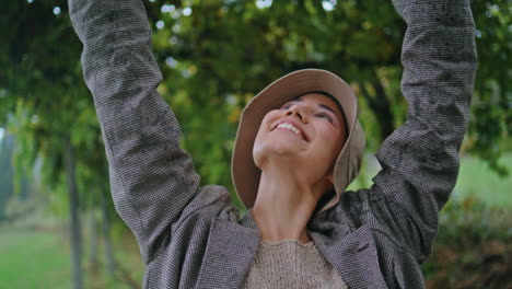 happy woman in a park