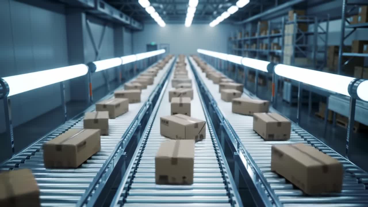 An Efficient Warehouse Conveyor System Transporting Packages: A Visual Insight into Modern Logistics and Automated Handling Processes
