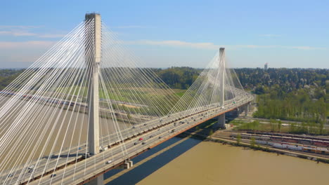 Scenic-aerial-view-of-the-Port-Mann-Bridge-in-Greater-Vancouver,-British-Columbia