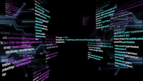 Animation of data processing over dark background