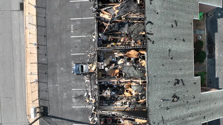 Vista cenital de un incendio en un apartamento.