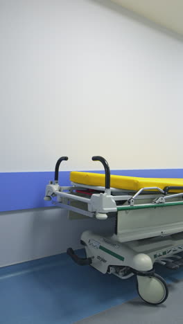 empty hospital corridor interior. medical bed on wheels in the hospital corridor