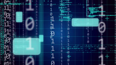 animation of digital data processing over binary coding on blue background