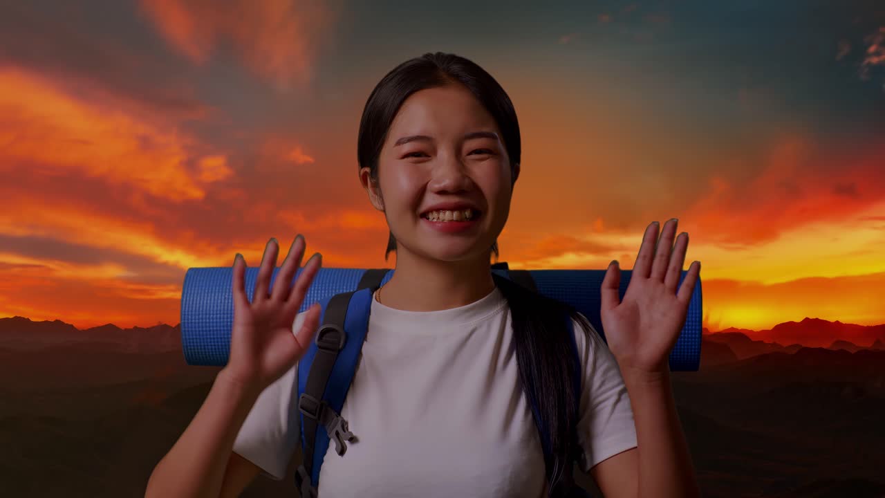 una mujer caminando al atardecer.