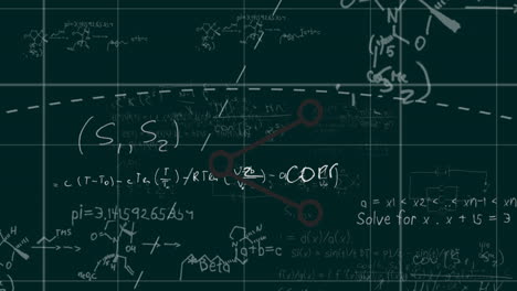 Animation of share icon over mathematical equations against green chalkboard background