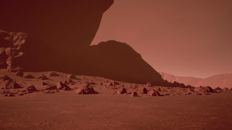 Fantastic martian landscape in rusty orange shades