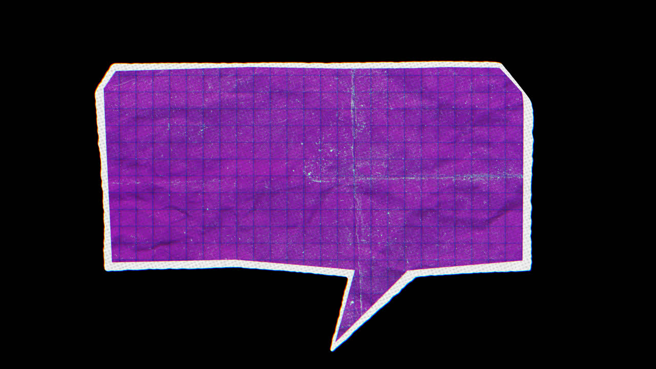 Zmięty fioletowy papier w kratkę rozwija się w chmurkę dialogową