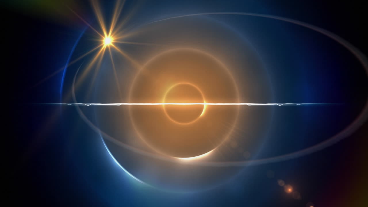 파란색 바탕에 오렌지색 나선형 빛의 흔적에 대한 빛의 점과 빛의 흔적